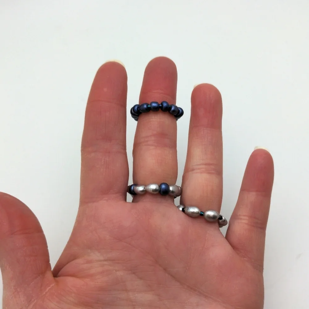 381MIDALANE Baroque Pearl Beaded Ring Set with Glass Beads
